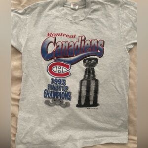 Vintage 90's Montreal Canadiens NHL 1993 Stanley Cup Champions Grey T Shirt